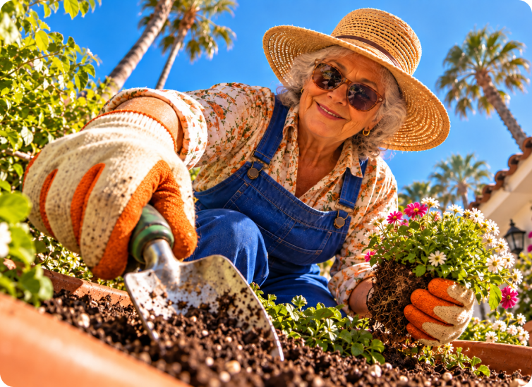 Woman gardening in the sunshine
